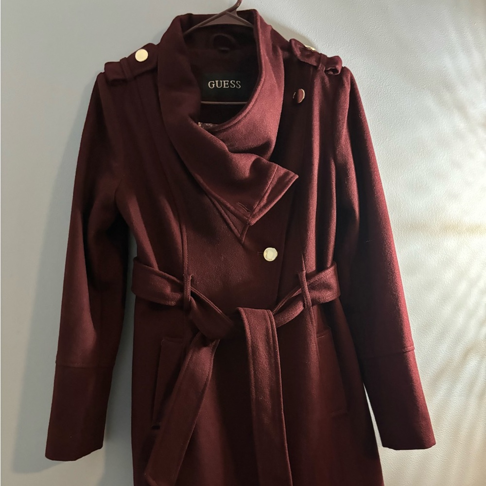 Guess Burgundy Wool Coat